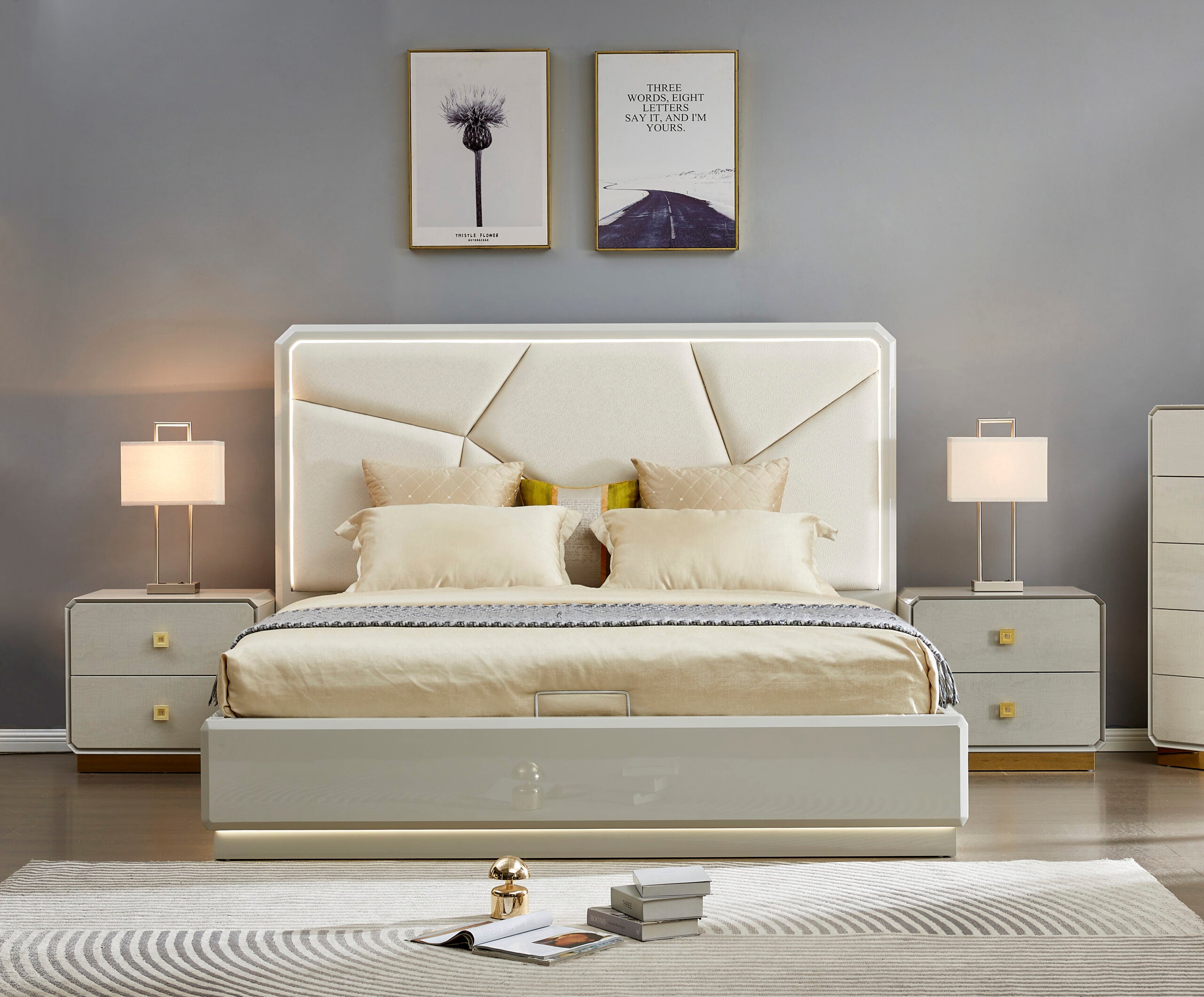 Modern White and Gold Bedroom Set - 2403