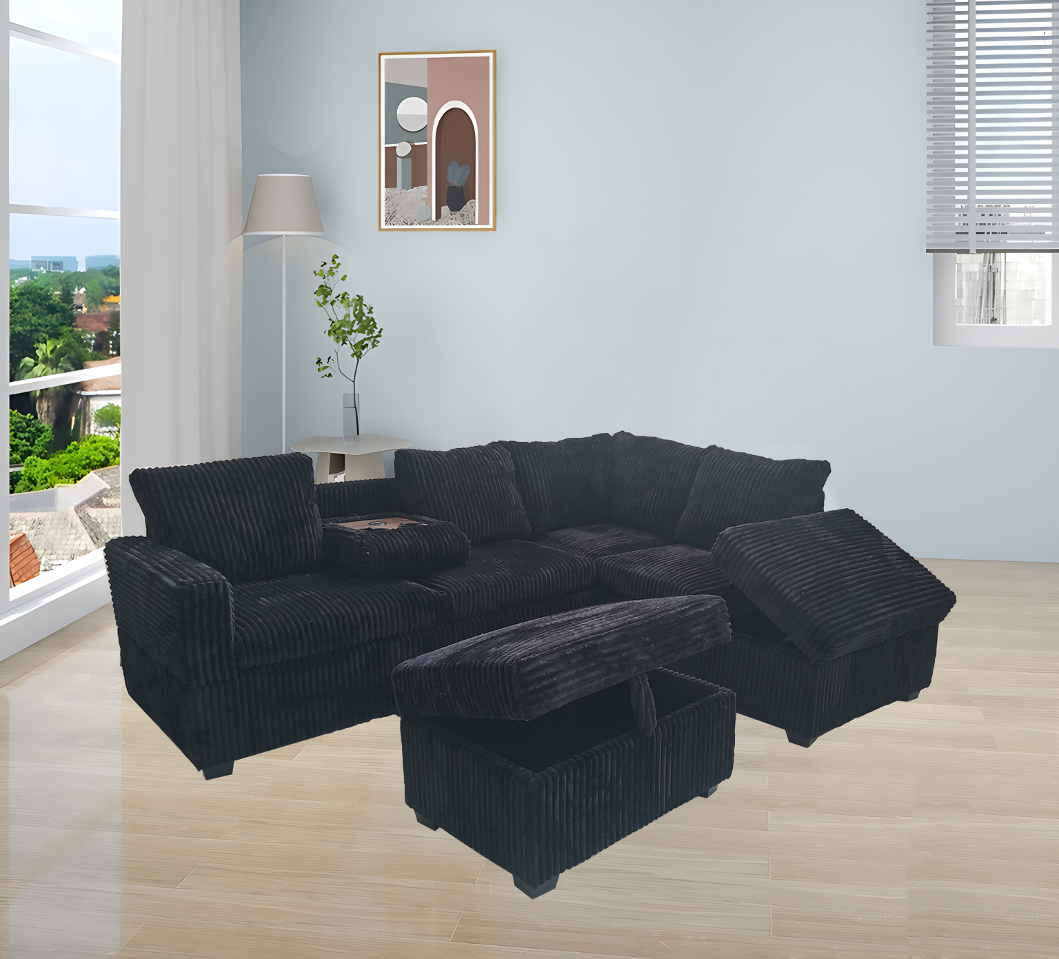 Corduroy Sectional Sofa with Storage Ottoman - 9289 (NO OTTOMAN)