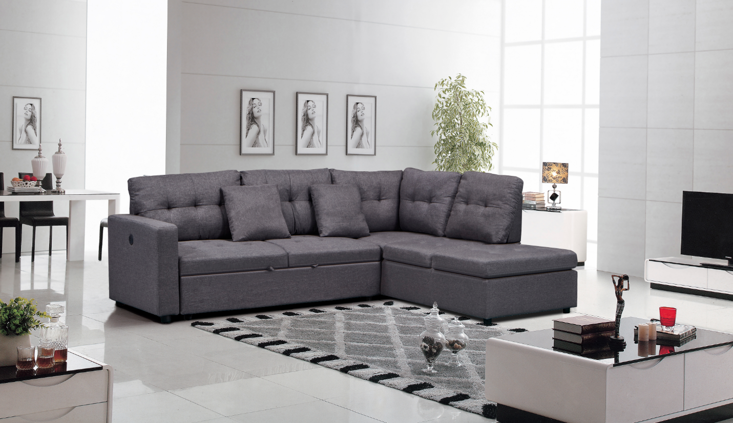 Fabric Sectional Sofa With Pullout Bed - 9822 - Furniture Empire