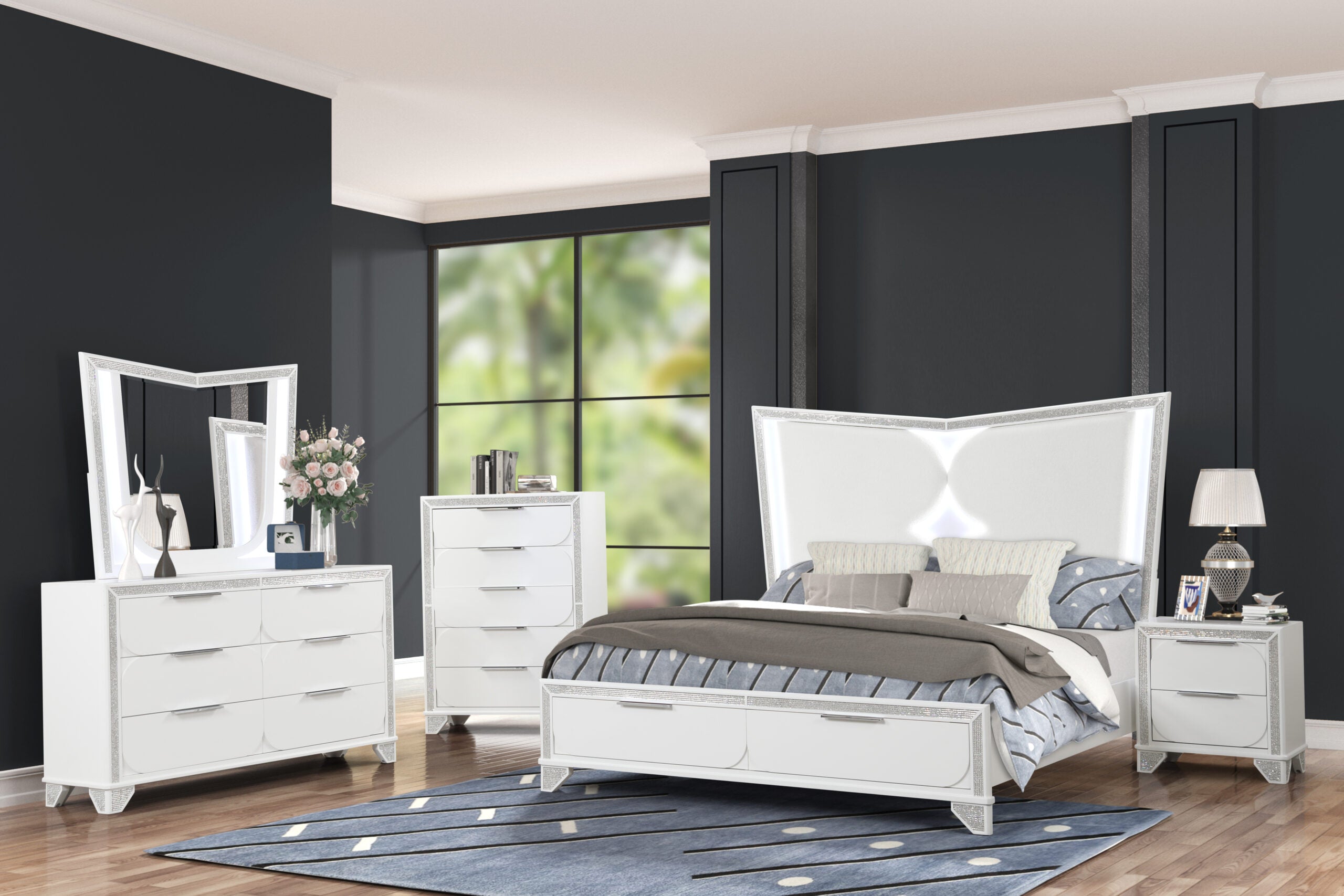 LED Lacquer Bedroom Set  - F2354