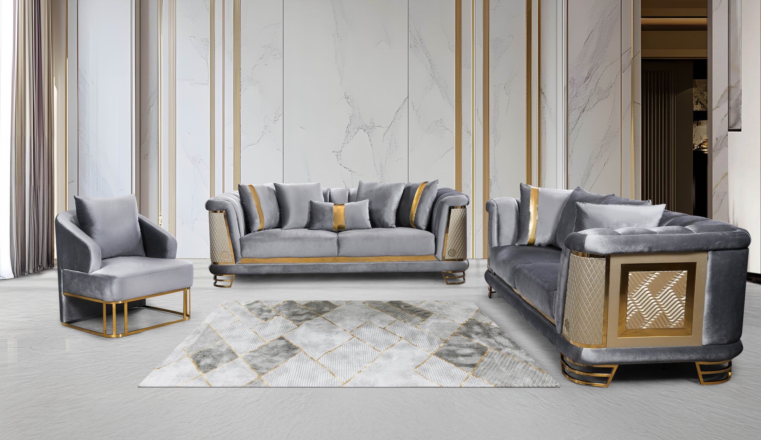 Luxe Velvet Sofa Set - 6072