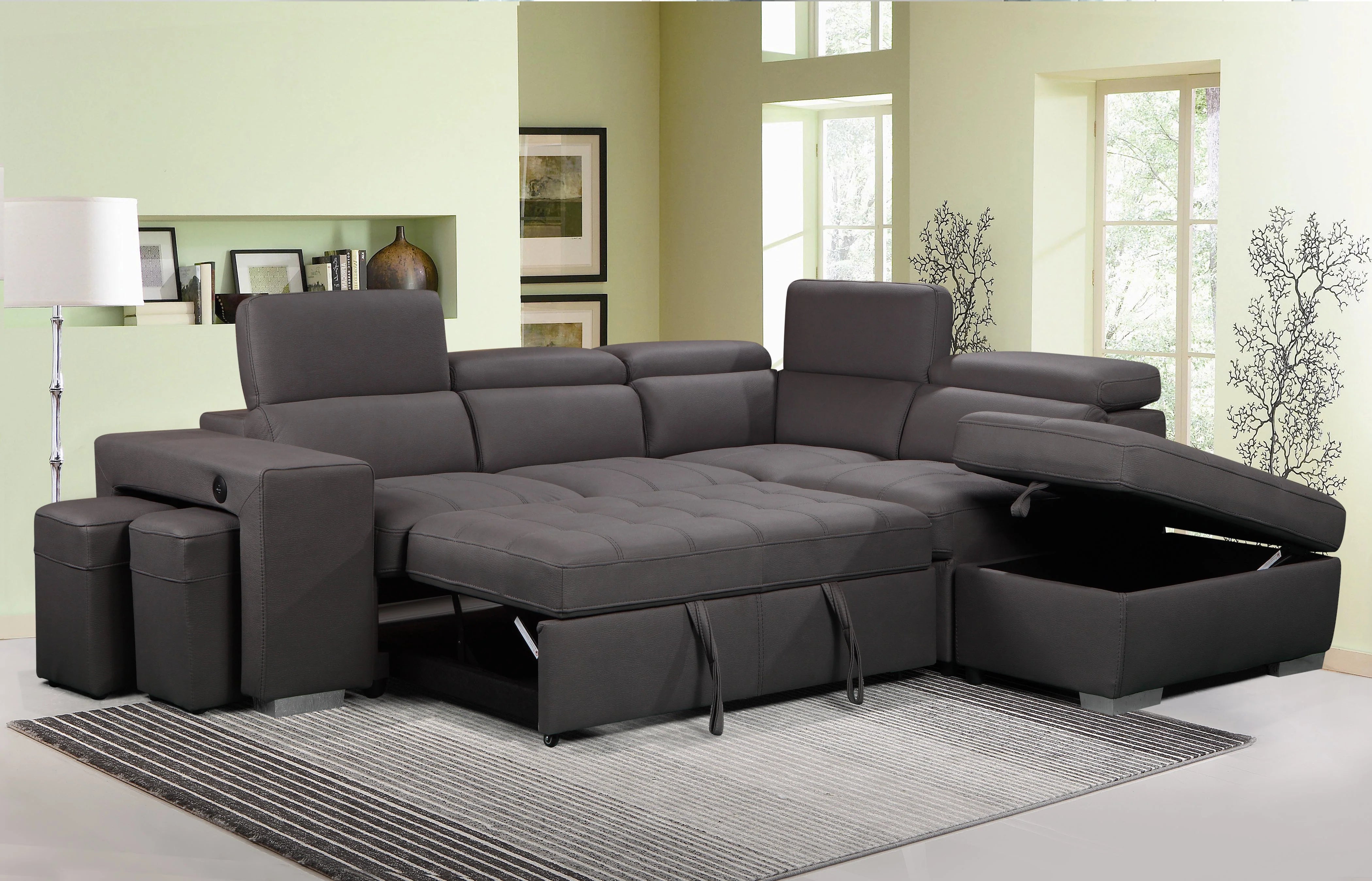Modern Microfiber Sectional Sofa Bed - 8721