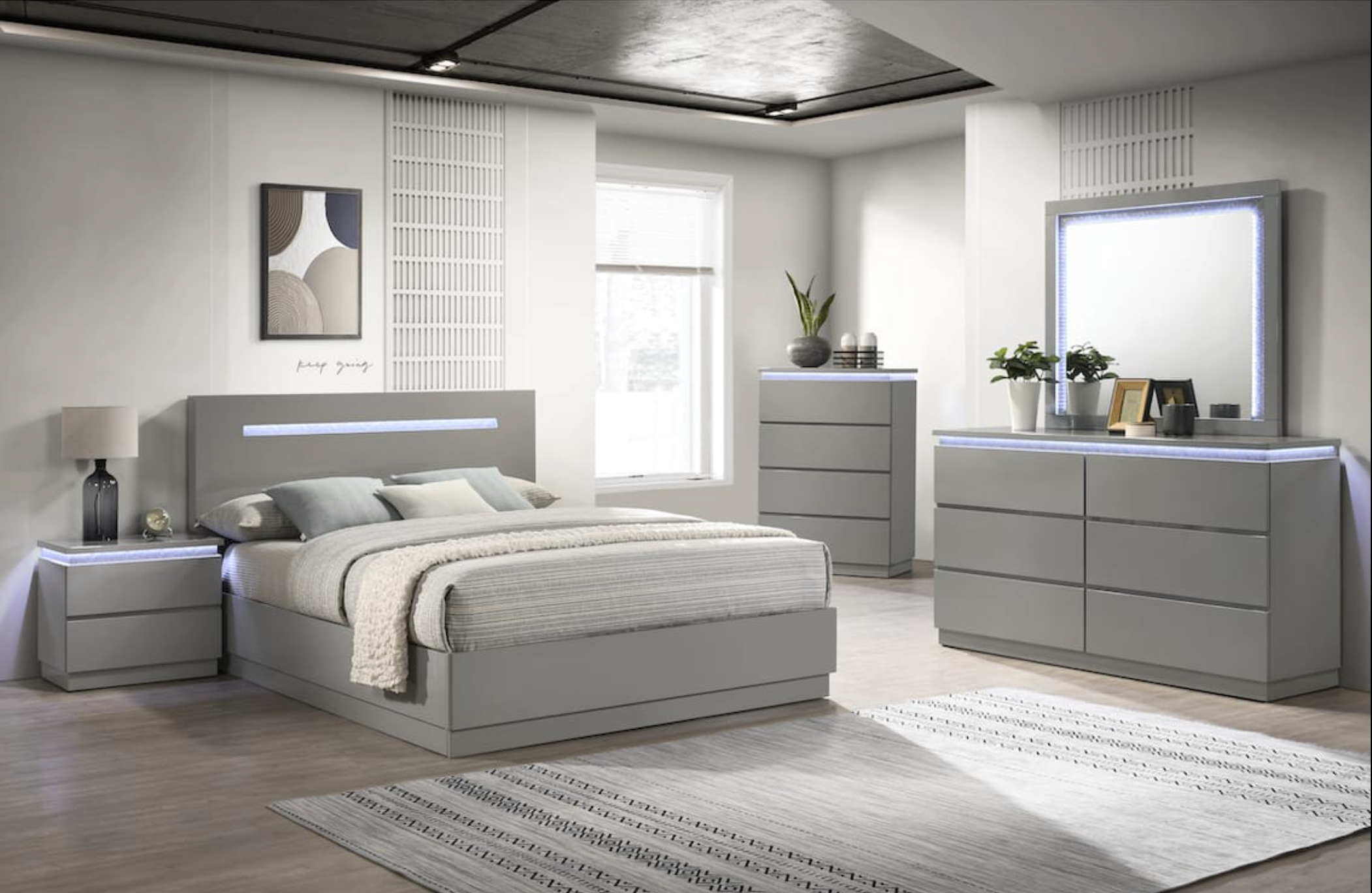 Modern Design Grey Finish Bedroom Set - 2400