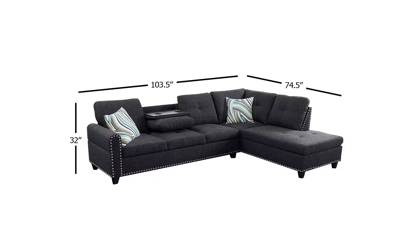Dark Grey Sectional Sofa - 9006 - Furniture Empire
