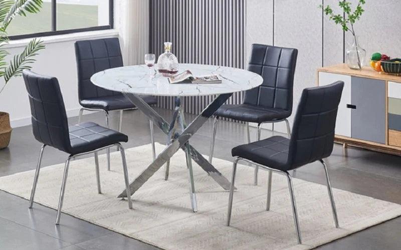 5pc Marble Look Glass Dining Table - T-1445 - Furniture Empire