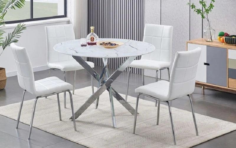 5pc Marble Look Glass Dining Table - T-1445 - Furniture Empire