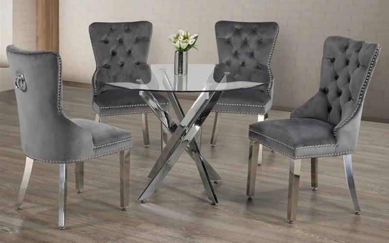 Glass Dining Table Set - Table + 4 Chairs - T1447 - Furniture Empire