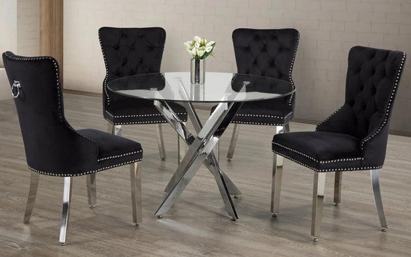 Glass Dining Table Set - Table + 4 Chairs - T1447 - Furniture Empire