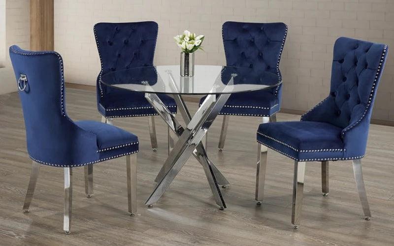 Glass Dining Table Set - Table + 4 Chairs - T1447 - Furniture Empire