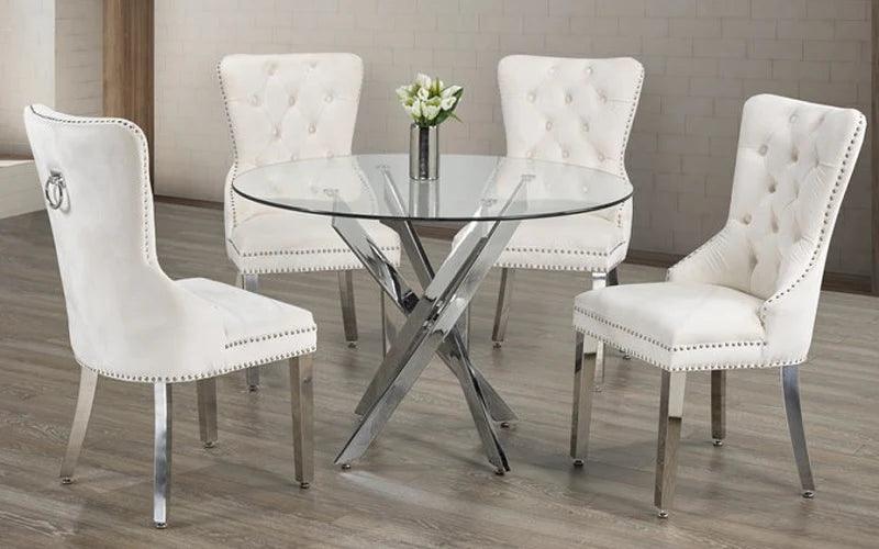 Glass Dining Table Set - Table + 4 Chairs - T1447 - Furniture Empire