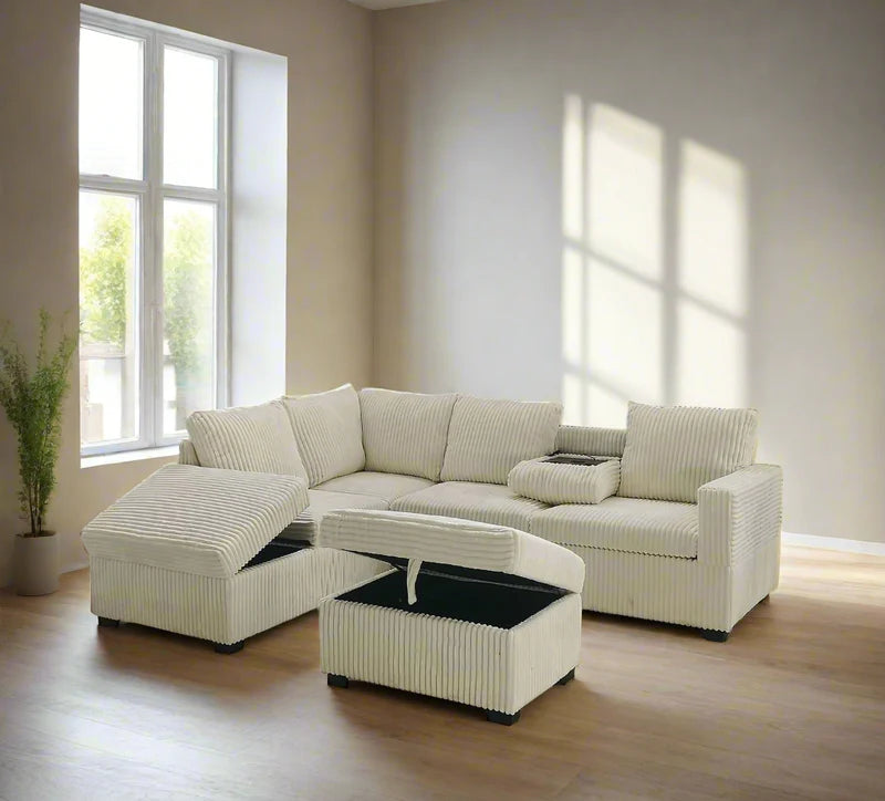 Corduroy Sectional Sofa with Storage Ottoman - 9289 (NO OTTOMAN)