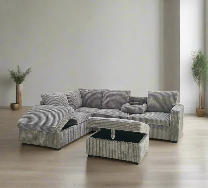 Corduroy Sectional Sofa with Storage Ottoman - 9289 (NO OTTOMAN)