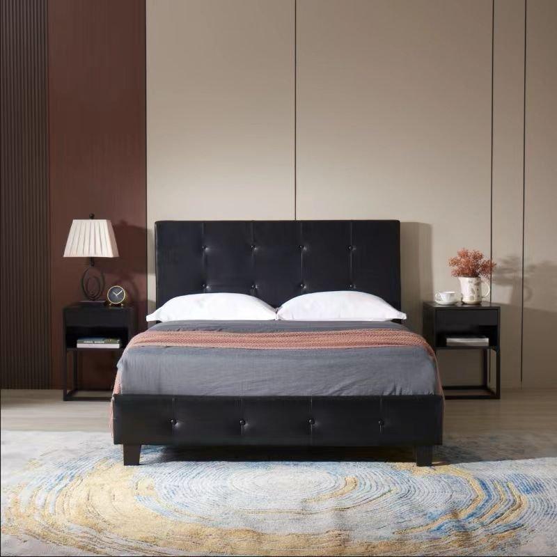 Black Leather Sita Bed + 7" Queen Mattress - Furniture Empire