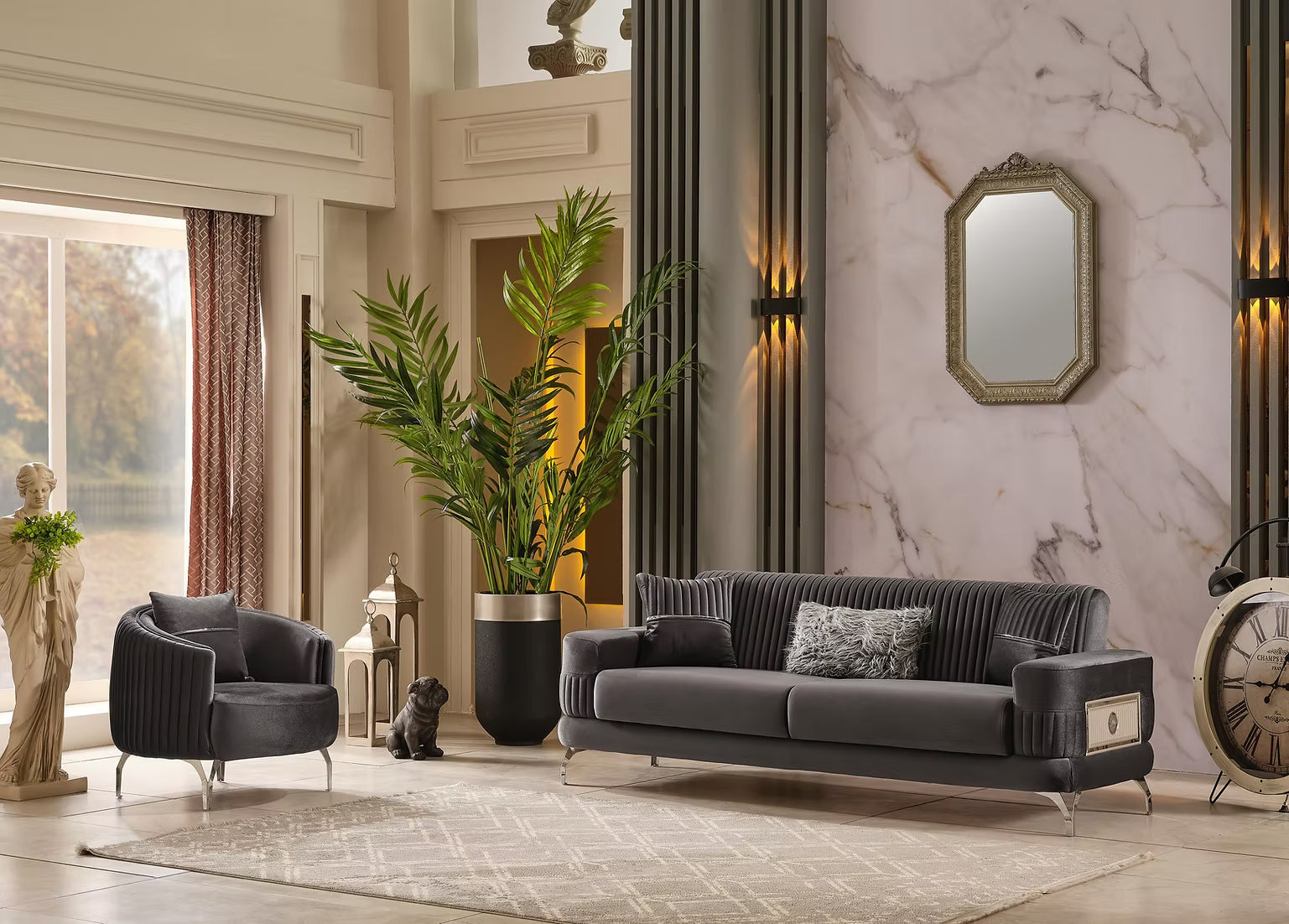 Aspina Velvet Luxury Sofa Set