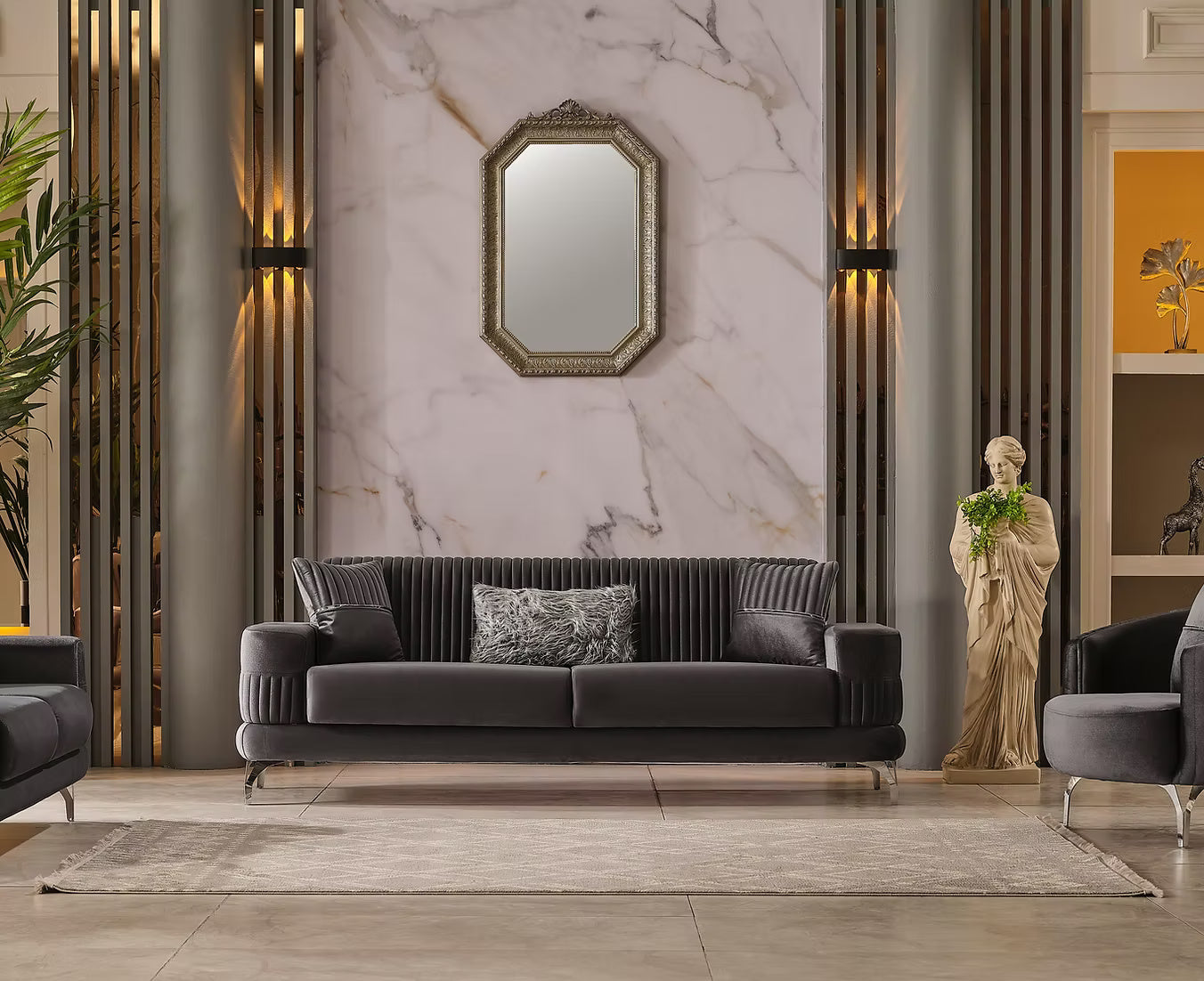 Aspina Velvet Luxury Sofa Set