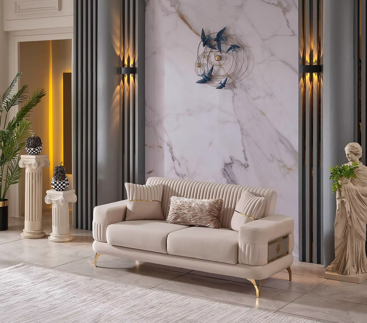 Aspina Velvet Luxury Sofa Set