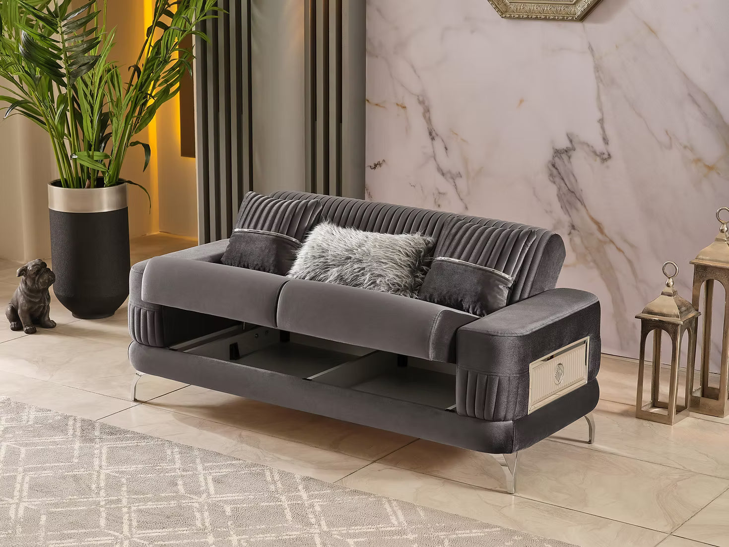 Aspina Velvet Luxury Sofa Set