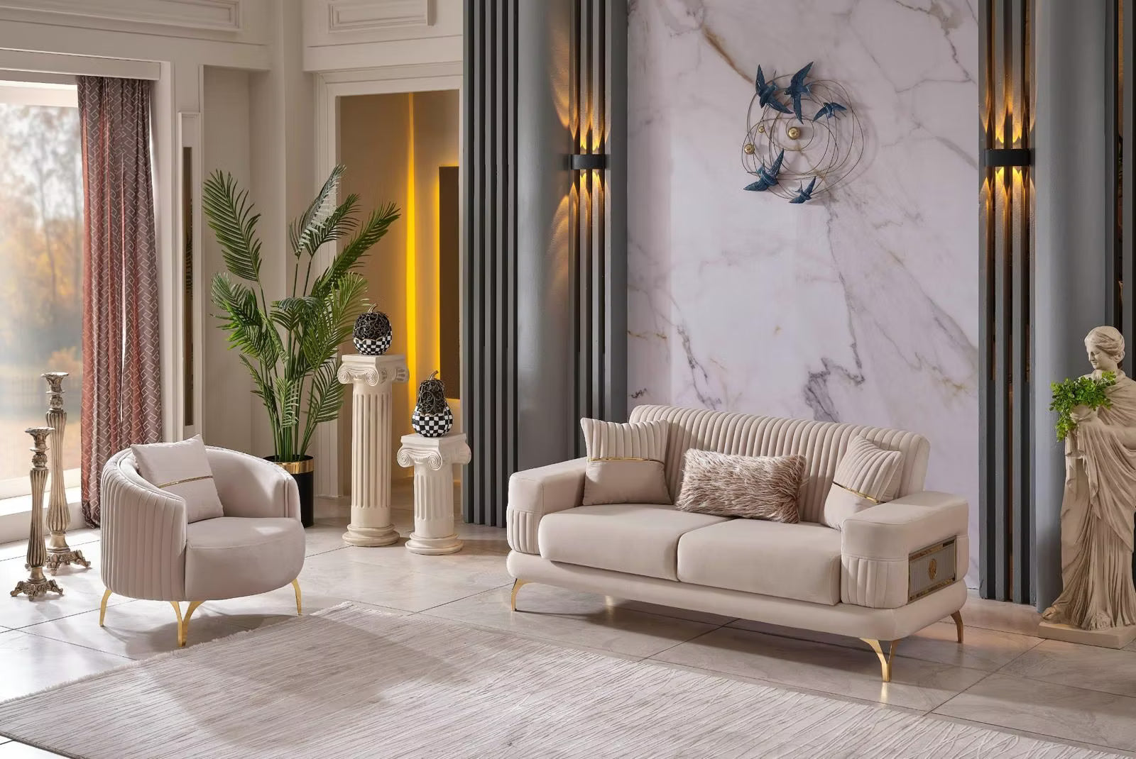 Aspina Velvet Luxury Sofa Set