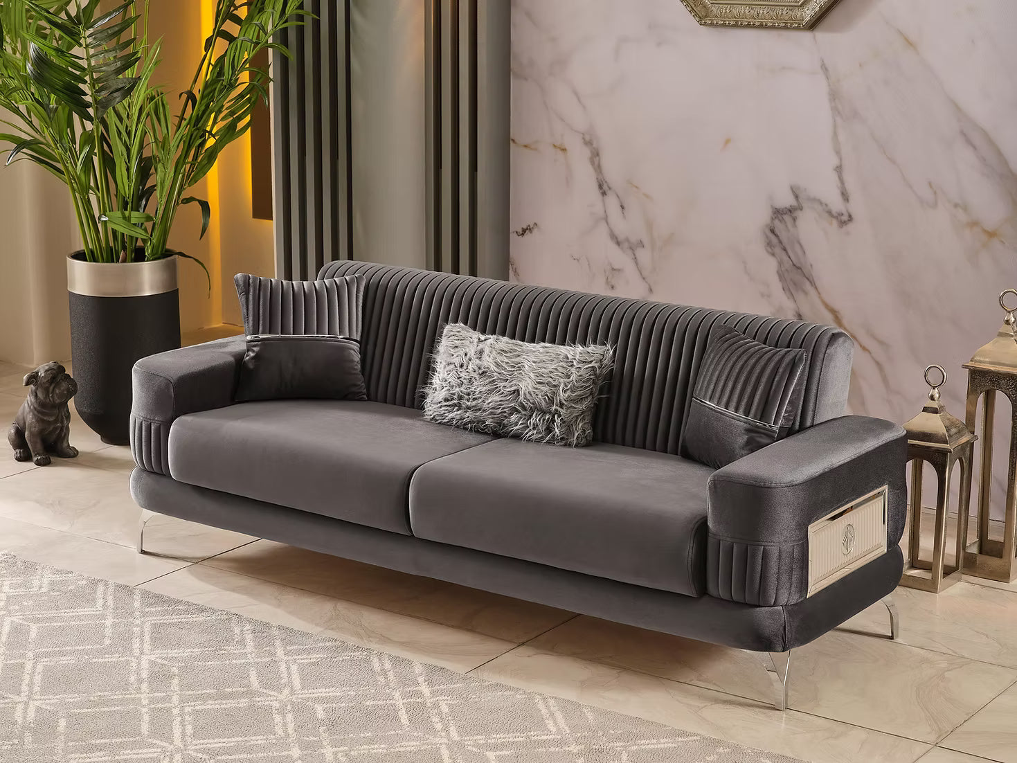Aspina Velvet Luxury Sofa Set