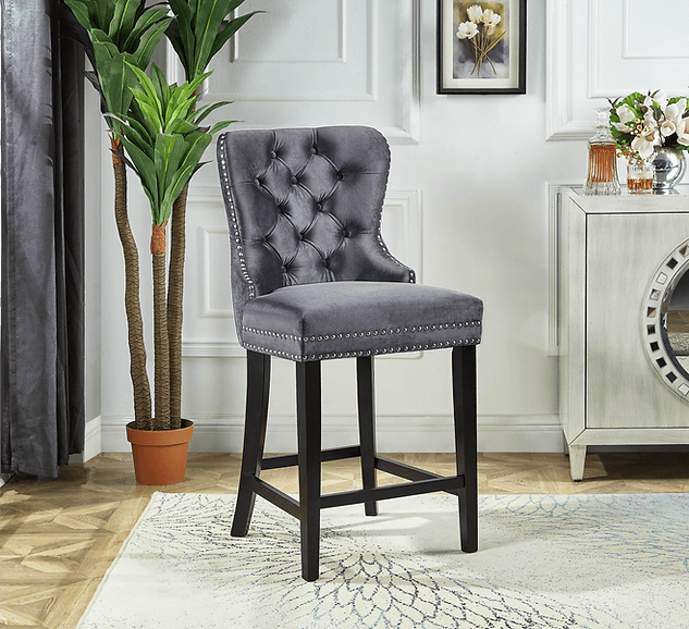 Grey Velvet Bar Stool - ST-6010 - Furniture Empire