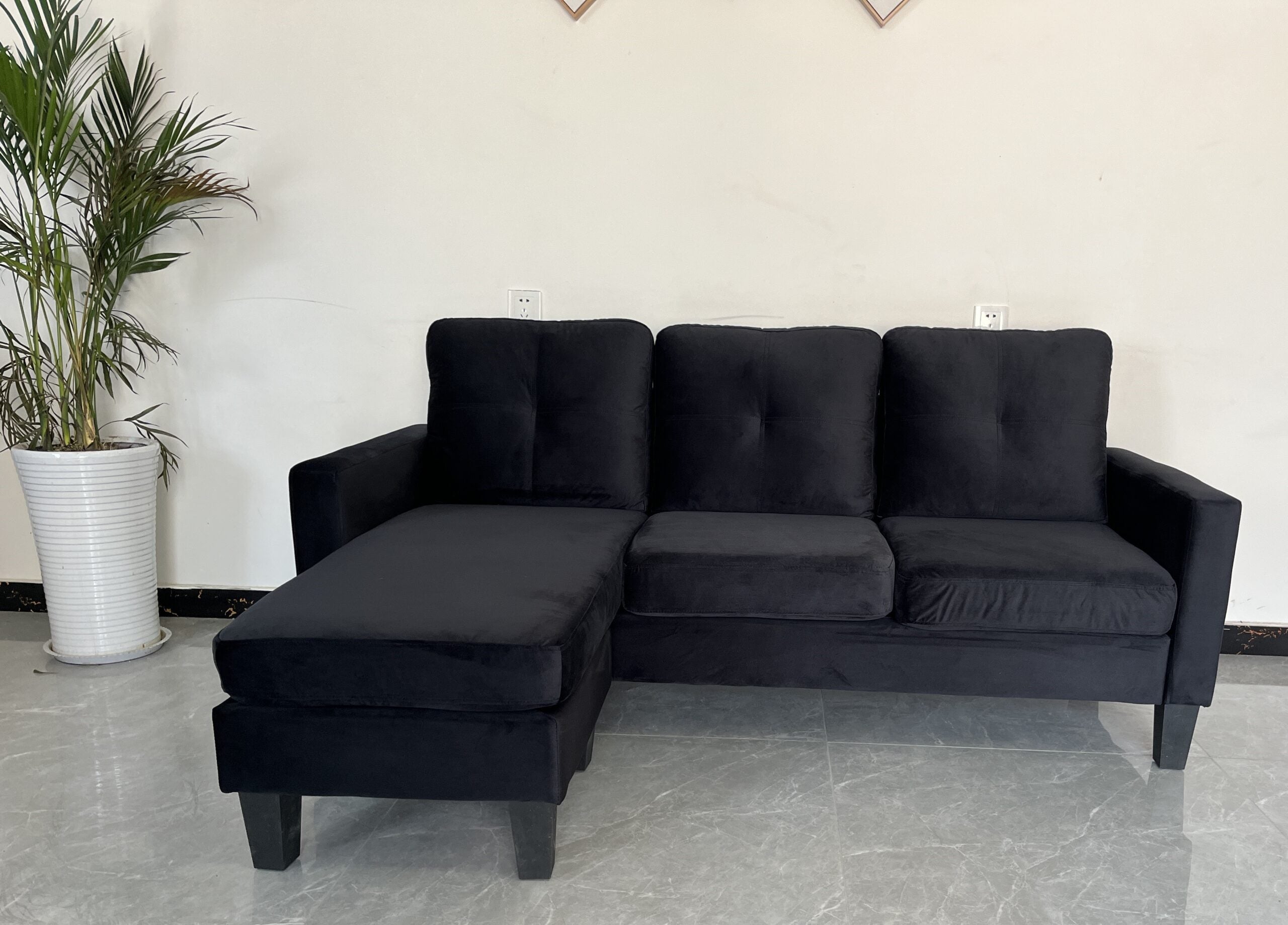 Velvet L-shaped Sectional Sofa - 1051