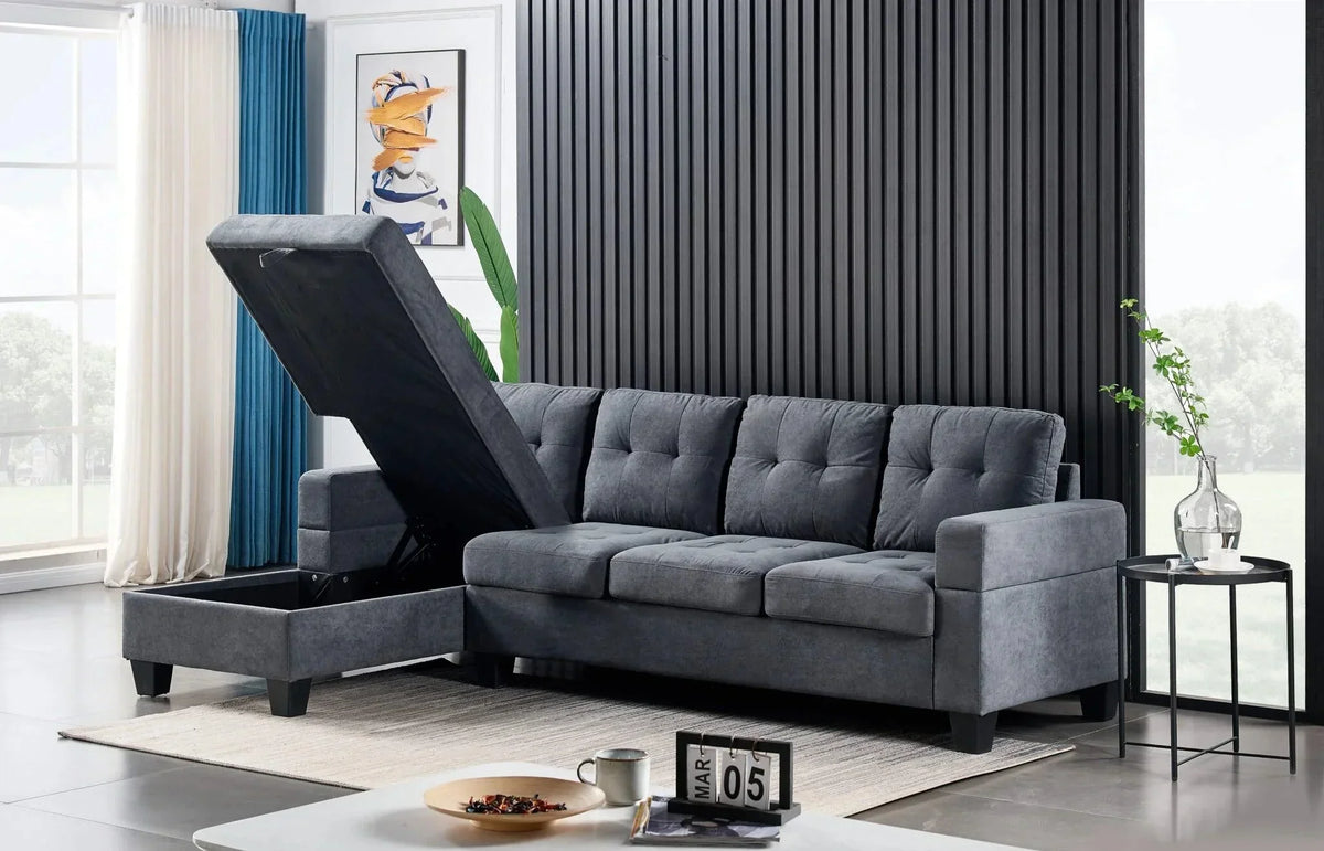 Grey Sectional Sofa With Storage Chaise - 6312