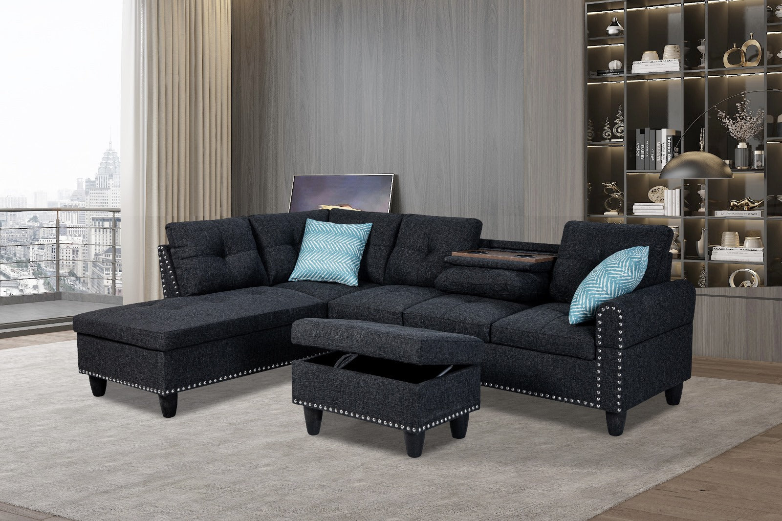 Dark Grey Sectional Sofa - 9006