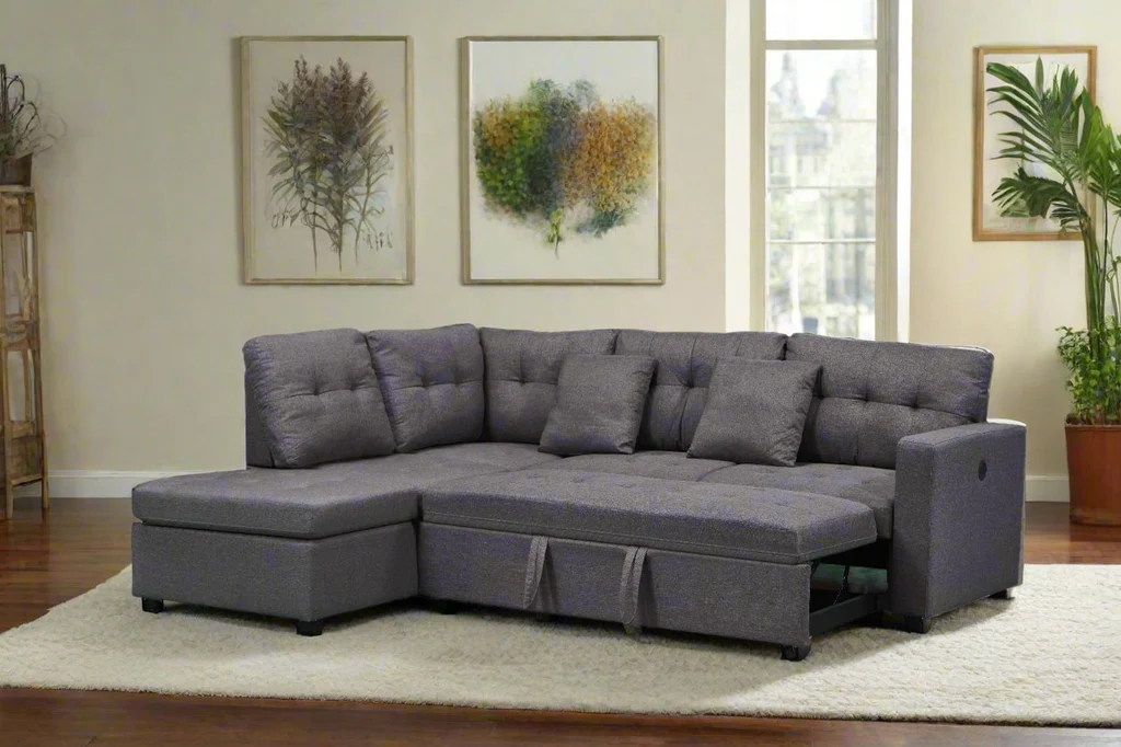 Fabric Sectional Sofa With Pullout Bed - 9822