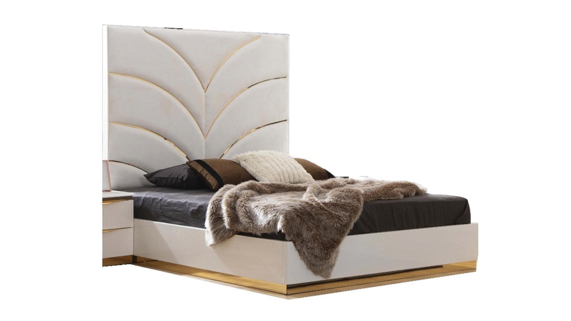 Laura White & Gold Lacquer - Bed Only - Furniture Empire