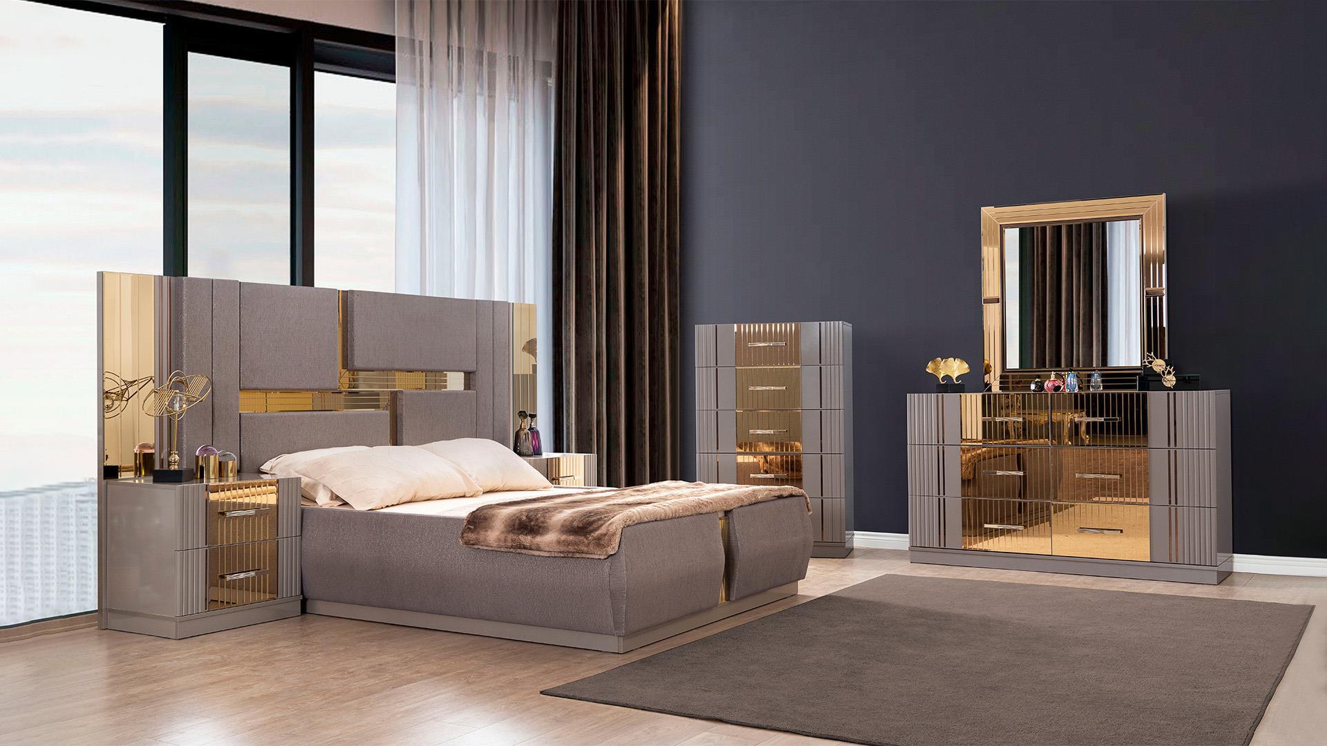 Lorenzo Grey & Gold - Bed - Furniture Empire