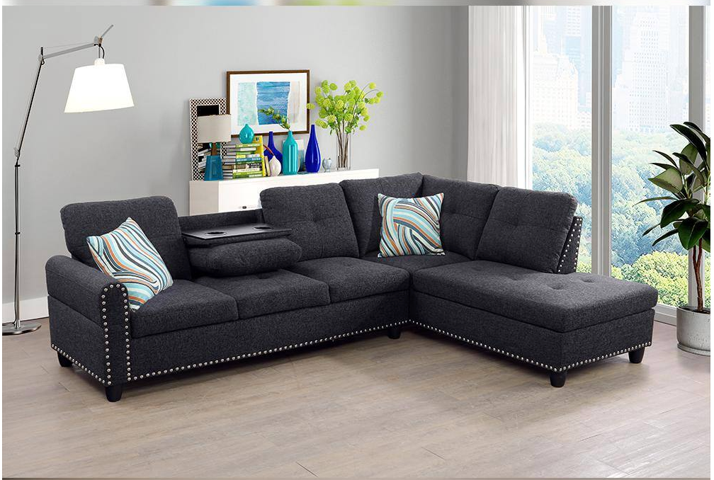 Dark Grey Sectional Sofa - 9006