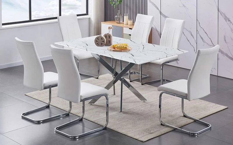 Marble Dining Table Set - Table + 6 Chairs - Furniture Empire