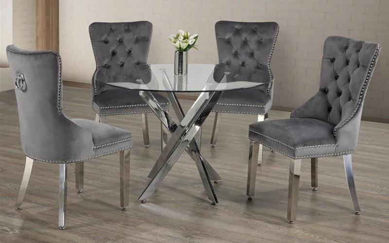 Glass Dining Table Set - Table + 4 Chairs - Furniture Empire