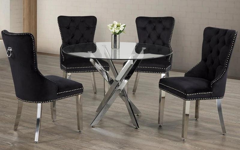 Glass Dining Table Set - Table + 4 Chairs - Furniture Empire