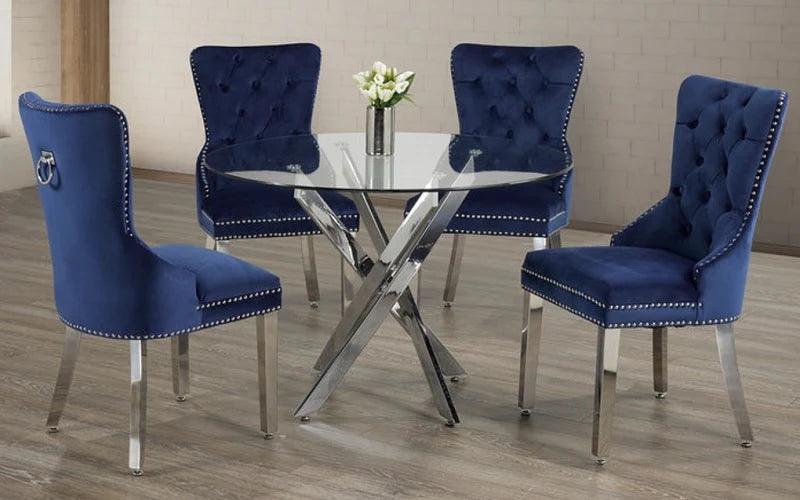 Glass Dining Table Set - Table + 4 Chairs - Furniture Empire