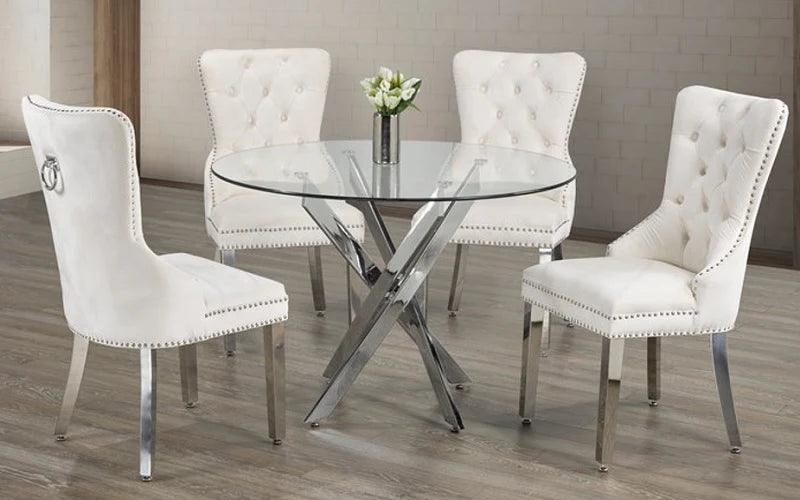 Glass Dining Table Set - Table + 4 Chairs - Furniture Empire