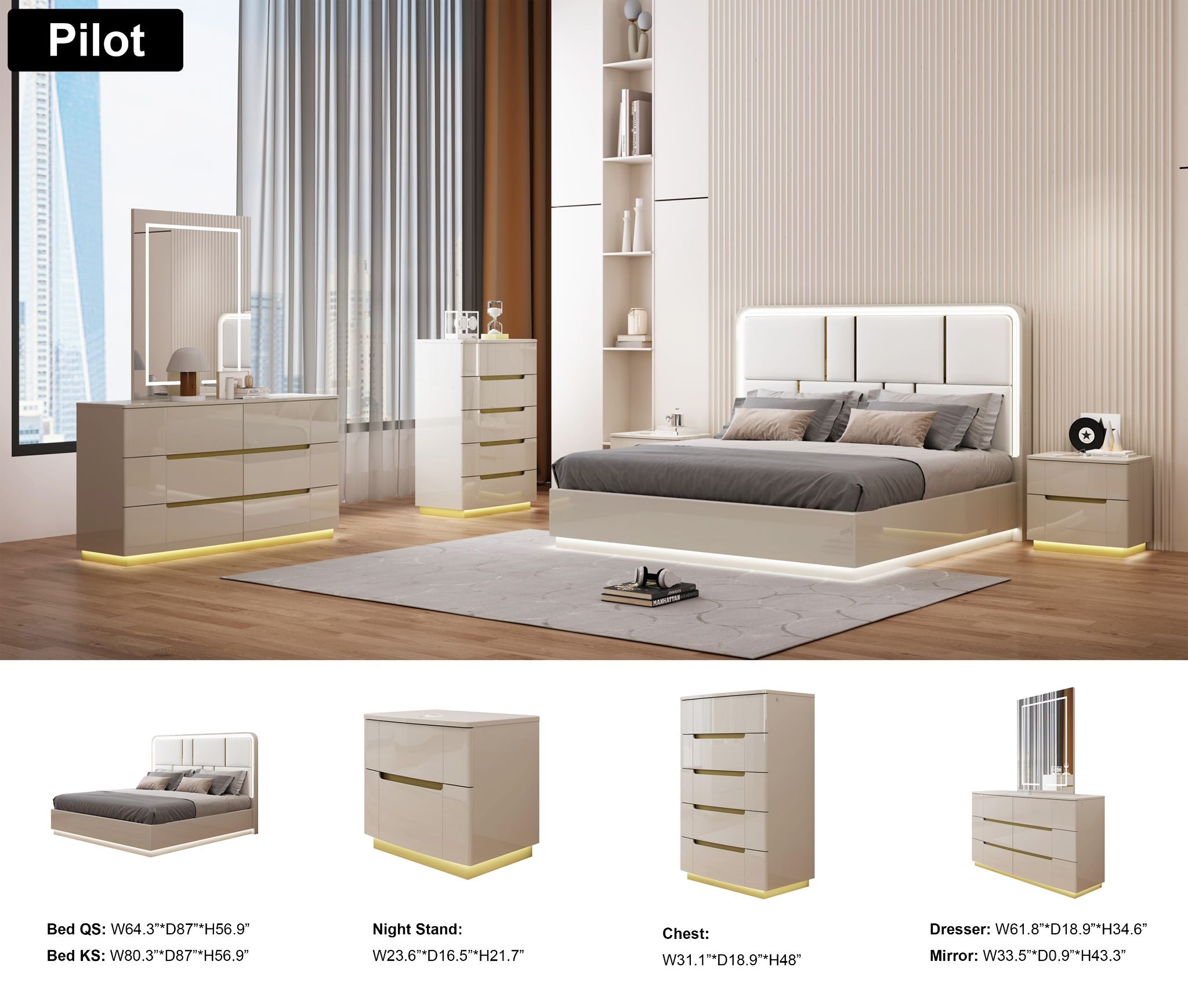 Pilot - 6Pc Hydraulic Bedroom Set