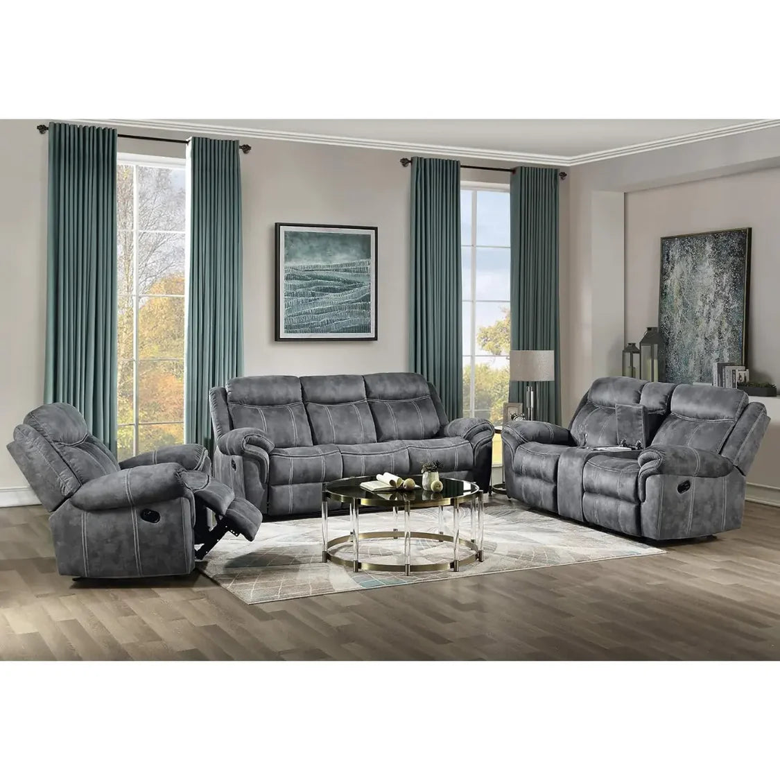 3Pc Manual Fabric Recliner - 0028 - Furniture Empire